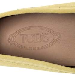 Pre Owned Tod's Yellow Suede Leather Double T Slip On Loafers Size 44.5 