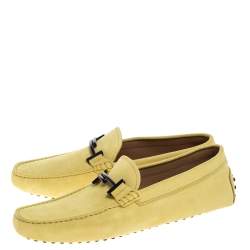 Pre Owned Tod's Yellow Suede Leather Double T Slip On Loafers Size 44.5 
