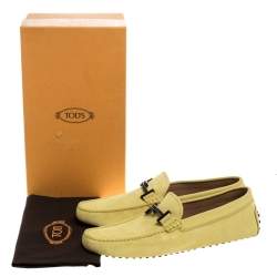 Pre Owned Tod's Yellow Suede Leather Double T Slip On Loafers Size 44.5 