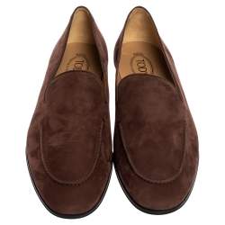 Pre Owned Tod's Brown Nubuck Leather Slip On Loafers Size 45.5