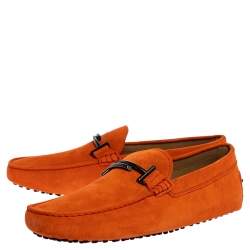 م ملوكة مسبقًا Tod's Orange Suede Leather Double T Slip On Loafers Size 43