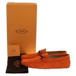 مملوكة مسبق ًا Tod's Orange Suede Leather Double T Slip On Loafers Size 43