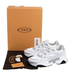 Pre Owned Tod's White Leather and Mesh Active Sporty Sneakers Size 41.5