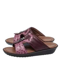 Tod's Two Tone Ostrich Embossed and Leather Sandals Size 39.5