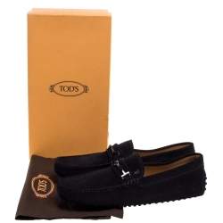 Pre Owned Tod's Black Suede Double T Slip On Loafers Size 44
