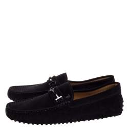 Pre Owned Tod's Black Suede Double T Slip On Loafers Size 44