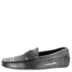 Pre Owned Tod's Two Tone Denim Fabric Gommino Penny Slip On Loafers Size 43