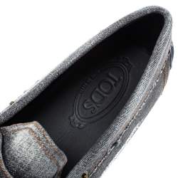 Pre Owned Tod's Two Tone Denim Fabric Gommino Penny Slip On Loafers Size 43