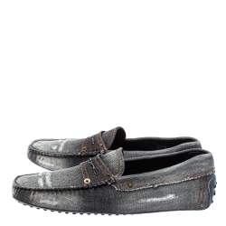 Pre Owned Tod's Two Tone Denim Fabric Gommino Penny Slip On Loafers Size 43