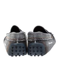 Pre Owned Tod's Two Tone Denim Fabric Gommino Penny Slip On Loafers Size 43
