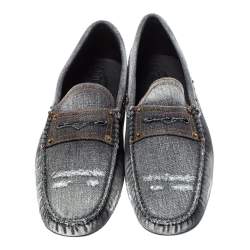 Pre Owned Tod's Two Tone Denim Fabric Gommino Penny Slip On Loafers Size 43