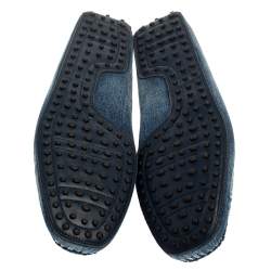 مملوكة مسبقًا Tod's Blue Denim Fabric Gommino Penny Slip On Loafers Size 45.5