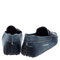 مملوكة مسبقًا Tod's Blue Denim Fabric Gommino Penny Slip On Loafers Size 45.5