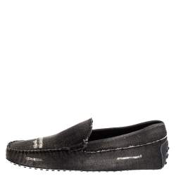 Pre Owned Tod's Two Tone Denim Fabric Gommino Slip On Loafers Size 42