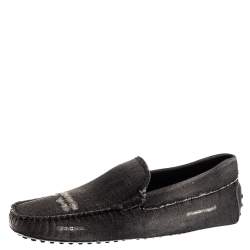 Pre Owned Tod's Two Tone Denim Fabric Gommino Slip On Loafers Size 42