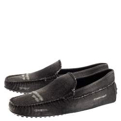 Pre Owned Tod's Two Tone Denim Fabric Gommino Slip On Loafers Size 42