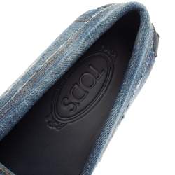 Pre Owned Tod's Blue Denim Fabric Gommino Penny Slip On Loafers Size 42