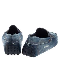 Pre Owned Tod's Blue Denim Fabric Gommino Penny Slip On Loafers Size 42