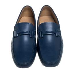 Tod's Blue Leather Gommino Double T Slip On Loafers Size 42