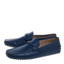 Tod's Blue Leather Gommino Double T Slip On Loafers Size 42.5
