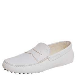 مملوكة مسبقًا Tods White Leather Gommino Driving Loafers Size 44.5