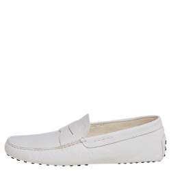 مملوكة مسبقًا Tods White Leather Gommino Driving Loafers Size 44.5