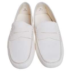 مملوكة مسبقًا Tods White Leather Gommino Driving Loafers Size 44.5
