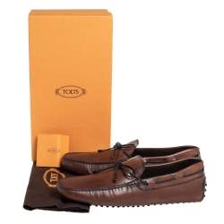 Pre Owned Tod's Brown Leather Braided Bow Slip On Loafers Size 45.5