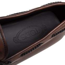 Pre Owned Tod's Brown Leather Braided Bow Slip On Loafers Size 45.5