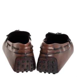 Pre Owned Tod's Brown Leather Braided Bow Slip On Loafers Size 45.5