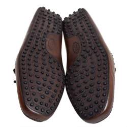 Pre Owned Tod's Brown Leather Braided Bow Slip On Loafers Size 45.5