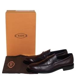 مملوكة مسبقًا Tod's Brown Leather Buckle Slip On Loafers Size 45.5