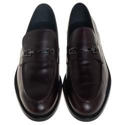 مملوكة مسبقًا Tod's Brown Leather Buckle Slip On Loafers Size 45.5