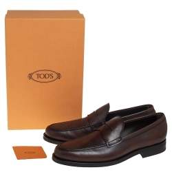 Pre Owned Tod's Brown Leather Penny Slip On Loafers Size 45.5