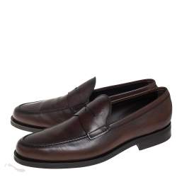 Pre Owned Tod's Brown Leather Penny Slip On Loafers Size 45.5