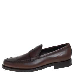 Pre Owned Tod's Brown Leather Penny Slip On Loafers Size 45.5