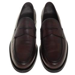 Pre Owned Tod's Brown Leather Penny Slip On Loafers Size 45.5