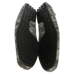 Pre Owned Tod's Green Camouflage Canvas and Leather Gommino Slip On Loafers Size 45.5