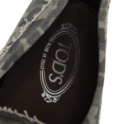 Pre Owned Tod's Green Camouflage Canvas and Leather Gommino Slip On Loafers Size 45.5