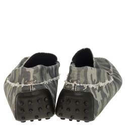 Pre Owned Tod's Green Camouflage Canvas and Leather Gommino Slip On Loafers Size 45.5