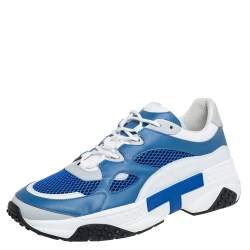 مملوكة مسبقًا Tod's Blue/White Mesh and Leather Chunky Platform Sneakers Size 44.5