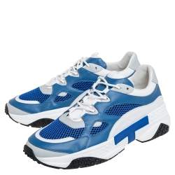 مملوكة مسبقًا Tod's Blue/White Mesh and Leather Chunky Platform Sneakers Size 44.5
