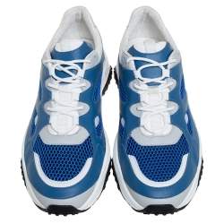 مملوكة مسبقًا Tod's Blue/White Mesh and Leather Chunky Platform Sneakers Size 44.5