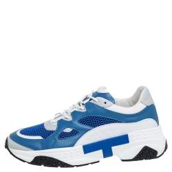 مملوكة مسبقًا Tod's Blue/White Mesh and Leather Chunky Platform Sneakers Size 44.5