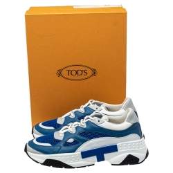 Pre Owned Tod's Blue/White Mesh And Leather Low Top Sneakers Size 43