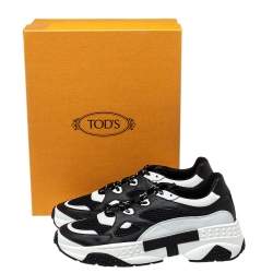 Pre Owned حذاء رياضي تودز نعل سميك شانك جلد وشبك أبيض/ أسود مقاس 43