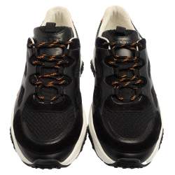 Pre Owned Tod's Black/Orange Mesh and Leather Chunky Platform Sneakers Size 44