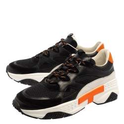 Pre Owned Tod's Black/Orange Mesh and Leather Chunky Platform Sneakers Size 44