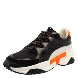 Pre Owned Tod's Black/Orange Mesh and Leather Chunky Platform Sneakers Size 44