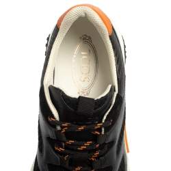 Pre Owned Tod's Black/Orange Mesh and Leather Chunky Platform Sneakers Size 44